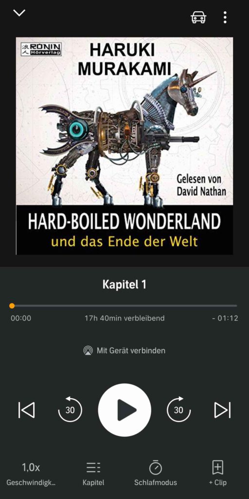 Screenshot aus der Audibel App vom Hörbuch Hard Boiled Wonderland - Aus dem Artikel: Unsere Top 5 Hörbücher